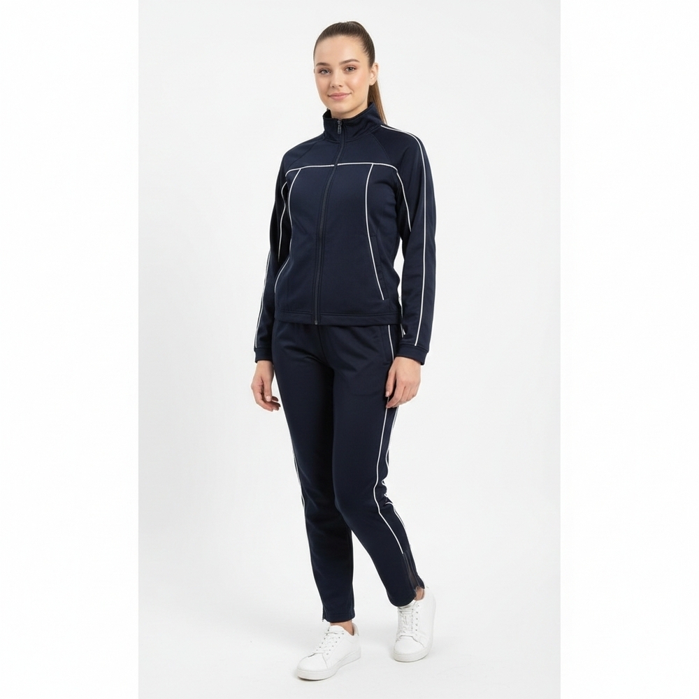 K-Swiss Navy Track Suit Set Jacket & Pants With Ankle Zippers XS White Piping